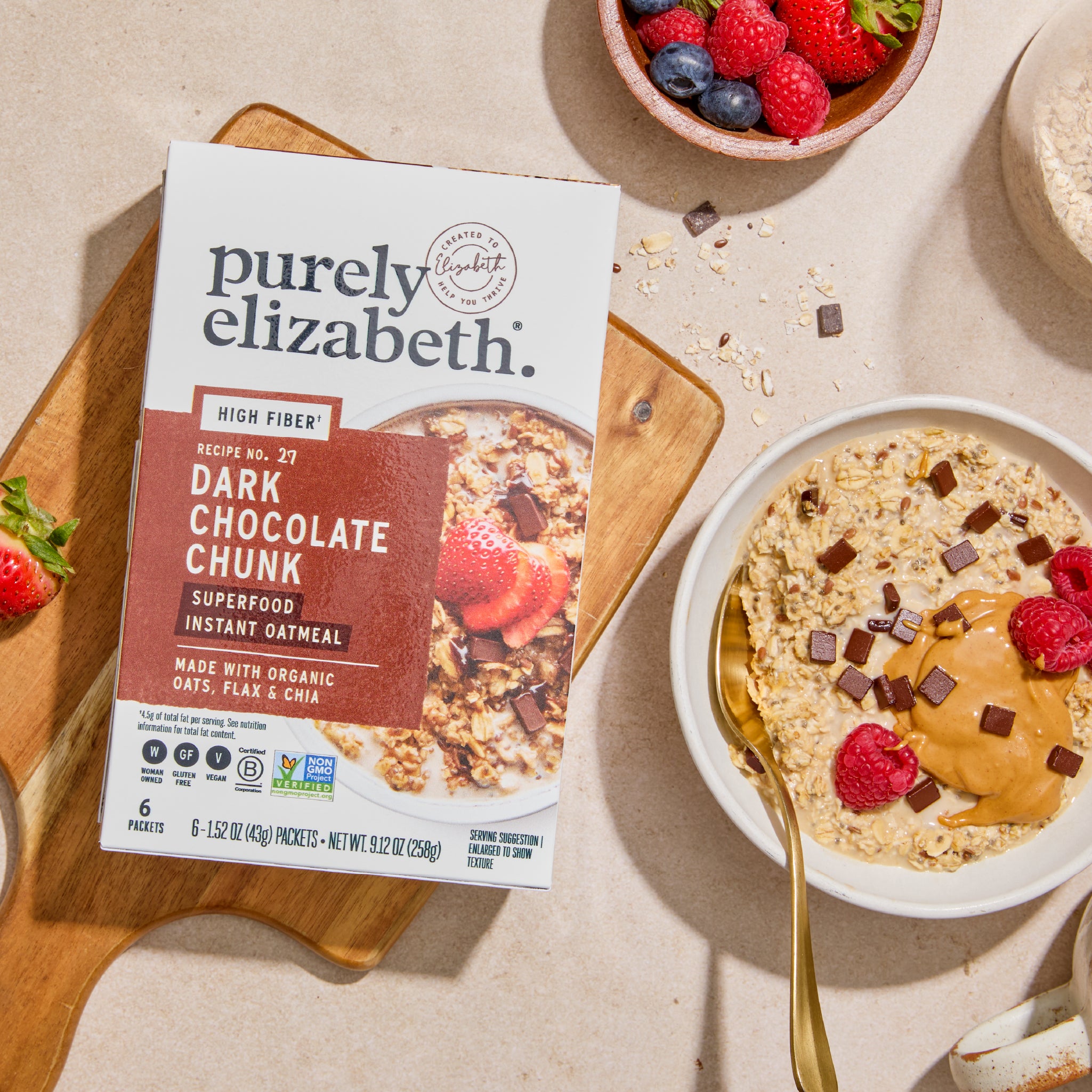 Dark Chocolate Chunk Superfood Oatmeal Multipack with Prebiotic Fiber