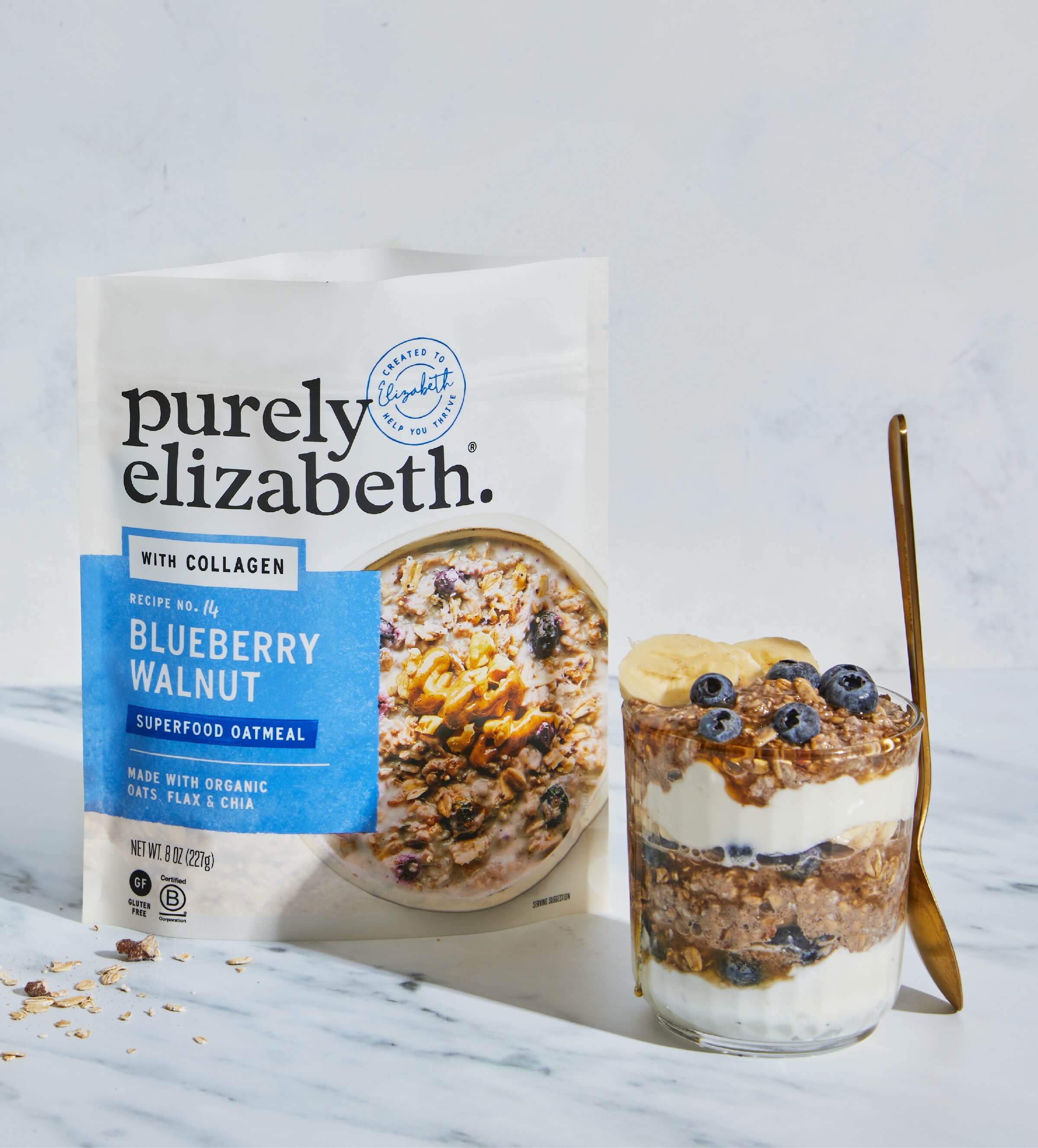 Blueberry Walnut Superfood Oatmeal Pouch with Collagen