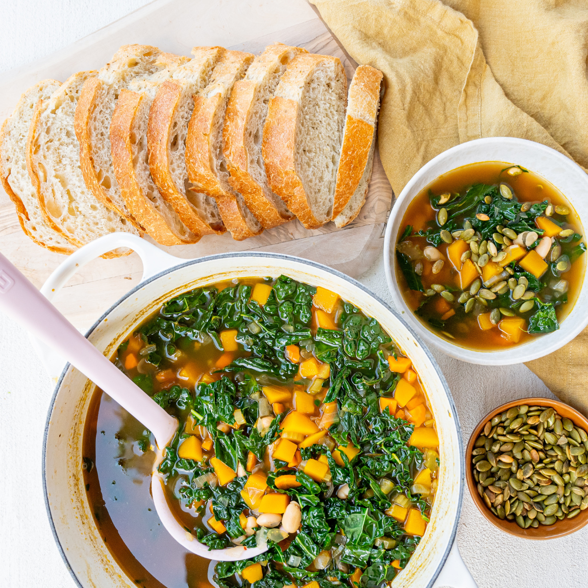 White Bean, Butternut Squash, and Kale Harvest Soup