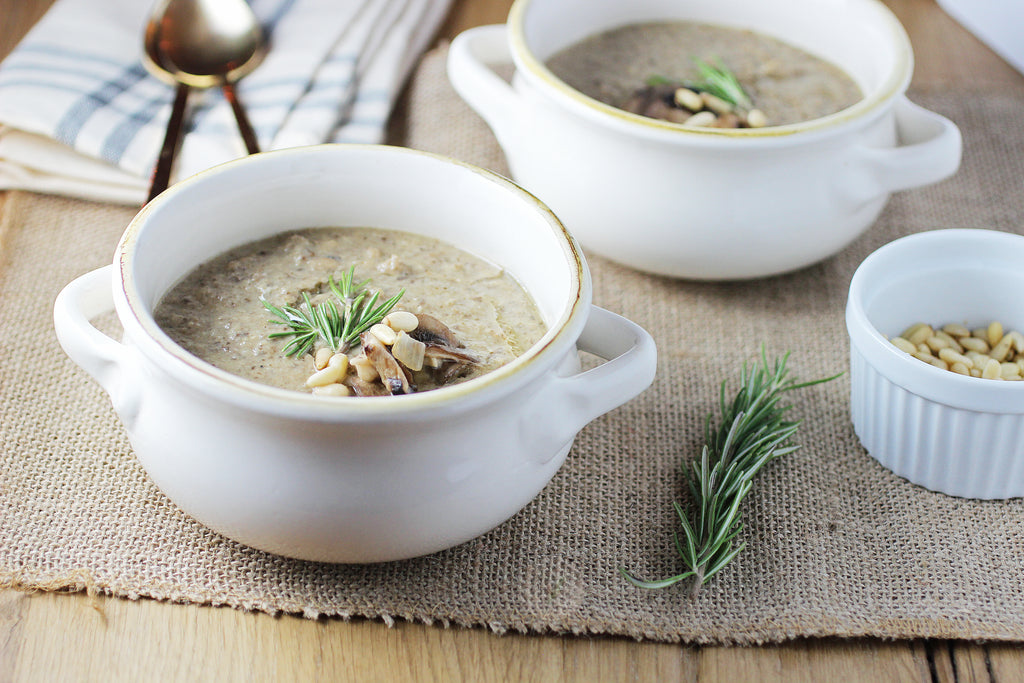 Creamy Mushroom Soup with Pine Nuts + Truffle