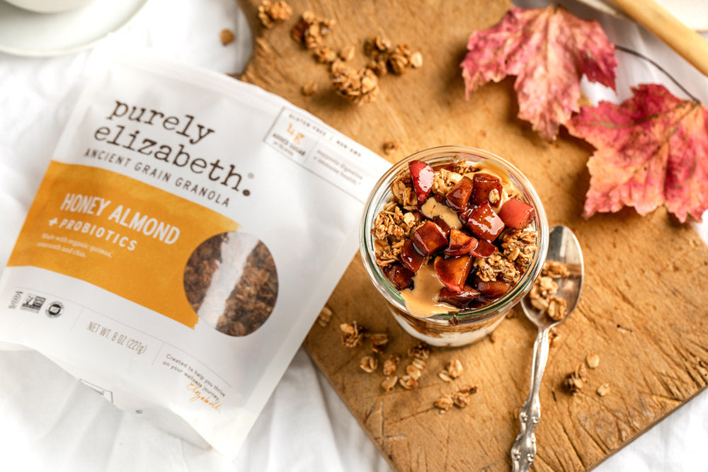 Sautéed Apple Parfait with Honey Almond Probiotic Granola