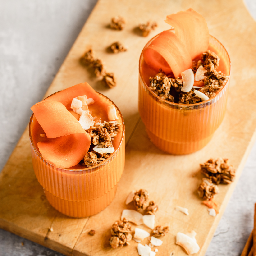 Creamy Carrot Cake Smoothie with Maple Almond Butter Granola