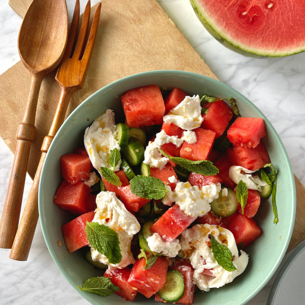 Watermelon Salad with Burrata and Cucumber