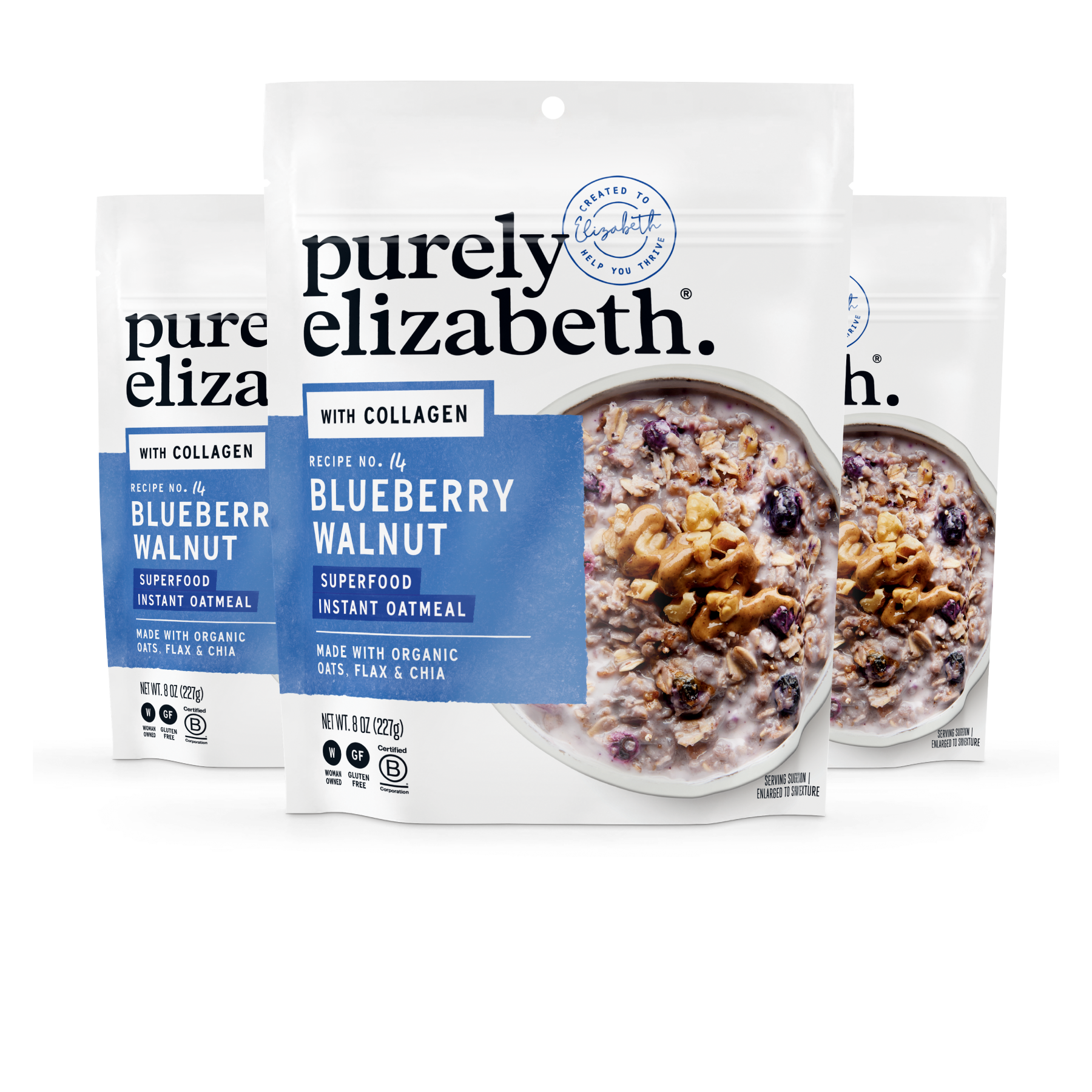 Blueberry Walnut Superfood Oatmeal Pouch with Collagen